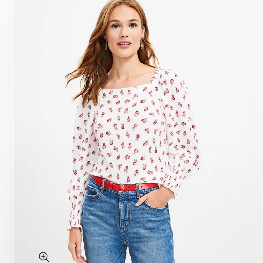 LOFT NWT Women's Floral Puff Sleeve Square Neck Top